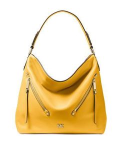 The classic snap-closure Evie hobo looks chic from every angle in supple leather and zip pockets styled on the diagonal.14-1/2"W x 12-3/4"H x 5"D (width is measured across the bottom of handbag)9"L single handleSnap closurePale gold-tone exterior hardware & 2 front zip pockets1 interior zip pocket & 8 slip pocketsLeather; lining: polyesterColor: Sunflower Luxury Trendy Hobo Bag With Gold-tone Hardware, Cheap Yellow Everyday Hobo Bag, Cheap Everyday Yellow Hobo Bag, Cheap Yellow Hobo Bag For Everyday Use, Luxury Modern Hobo Bag With Gold-tone Hardware, Luxury Yellow Hobo Bag Tote, Luxury Gold-tone Hardware Hobo Tote Bag, Luxury Gold Hobo Bag With Adjustable Strap, Luxury Gold Hobo Bag With Gold-tone Hardware