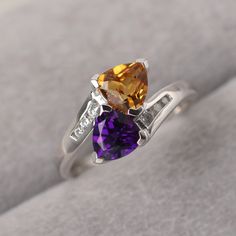 ◆ Combined birthstone,2 birthstones ring  suit whom born on February or November,this ring will be a wonderful gifts for mother or couple,best friends.     A piece fits for elegance, suitable for engagement, party, daily occasion. ◆ Production Description: Main stone Type: Citrine and Natural Amethyst (2 stones can change to what you want) Main Stone Shape:Trillion cut Main Stone Size: 6*6 mm Side stone: CZ Metal: 925 Sterling silver - Other options available in the drop down menu ◆ Customizatio Citrine Birthstone Ring For Anniversary, Topaz Birthstone Promise Ring Fine Jewelry, Fine Jewelry Topaz Birthstone Promise Ring, Citrine Gemstone Birthstone Ring For Promise, Citrine Birthstone Ring With Gemstone For Promise, Topaz Birthstone Promise Ring In Fine Jewelry Style, Promise Jewelry With Topaz Birthstone, Promise Ring With Citrine Birthstone, Anniversary Citrine Birthstone Gemstones