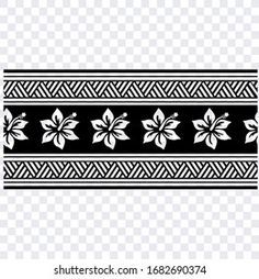 a black and white pattern with flowers on the border, isolated against a checkered background