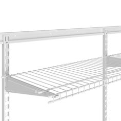 a white shelf with two shelves on each side and one above the other, in front of a white background