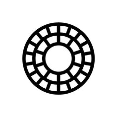 a black and white circular design on a beige background