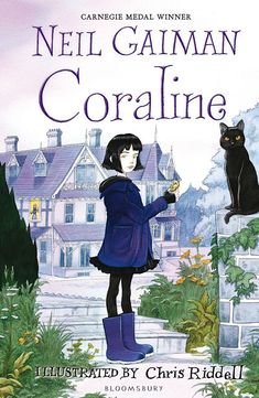 an illustrated book cover for neil gaiman's coraline