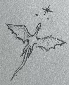 a drawing of a bat flying through the air with stars in the sky behind it