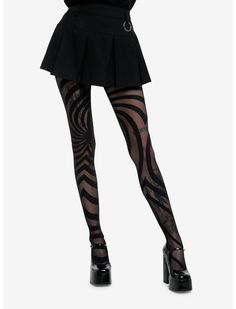 Black Metal Fashion Woman, Black Mesh Tights Outfit, Black Bow Tights, Tights With Designs, Whimsy Goth Clothes, Weird Tights, Spiral Tights, Pretty Tights, Goth Tights