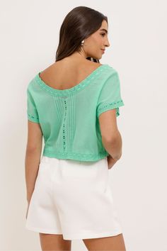 Blusa Ombro a Ombro Boho Rendinha VERDE - Mamô