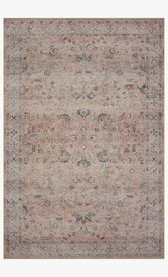 an antique rug with various colors and patterns on it, including pinks, browns, blue