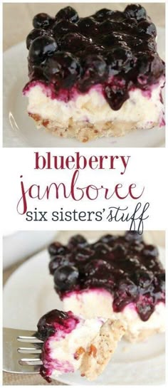 blueberry jamborce six sisters stuff on a white plate with a fork in it