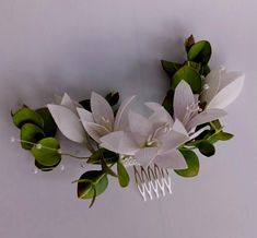 Bridal hair comb with handmade white lily flowers and eucalyptus. Wedding flower hair comb. Floral bridal headpiece. Bridal hair piece. Floral wedding hair accessory. Are reinforced on the comb white lily flowers and eucalyptus sprigs. Each flower is handmade from processed Eva foam using special tools. The size of the all decoration is about 7-8 inches, lily flower is 2 inches. Manufactured to order within 7-9 working days. With this flowers, your hair will be more beautiful and attractive. The Floral Hair Comb Wedding, White Hair Flowers, White Lily Flower, Bridal Floral Headpiece, Floral Hair Combs, Headpiece Hairstyles, Flower Hair Comb, Flower Headpiece, Wedding Hair Flowers