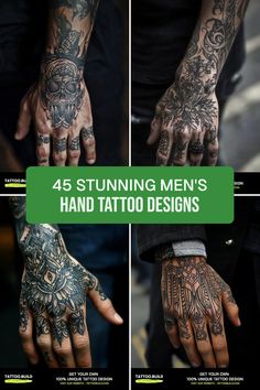 the hands and arms are covered with tattoos, which can be seen in different ways