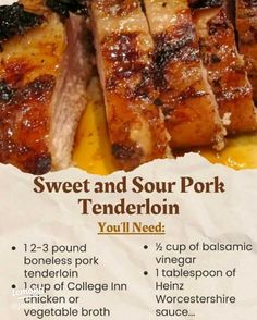 the menu for sweet and sour pork tenderloin