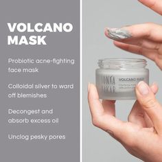 Clarifying mask with volcanic clay, active probiotics and colloidal silver. Ideal for oily and acne-prone skin. Dramatically minimizes pores & clears acne. All natural with no parabens, sulfates, artificial dyes or fragrance. Dry Out Pimples, Eucalyptus And Lavender, Acne Overnight, Acne Mask, Unique Masks, Artificial Dyes, Skin Quiz, Dark Spots On Skin, Clear Complexion