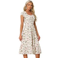 Crafted from comfortable fabric, this long dress is comfortable and breathable. The floral print adds a fresh and vibrant element, elevating your style wherever you go. The ruffles create movement and add a feminine touch that enhances the flowy silhouette of the dress. The button-front design adds a classic and vintage-inspired element. It creates visual interest and makes this dress stand out from the crowd. Pair this dress with sandals or wedges for a relaxed and effortless look. Dress it up Non-stretch Short Sleeve Maxi Dress With Floral Print, Non-stretch Floral Print Maxi Dress With Short Sleeves, Casual Floral Print Non-stretch Maxi Dress, Casual Non-stretch Floral Print Maxi Dress, Casual Non-stretch Maxi Dress With Floral Print, Non-stretch Floral Print Sundress For Spring, Non-stretch Floral Print Maxi Dress, Casual Non-stretch Midi Dress With Floral Print, Casual Non-stretch Floral Print Midi Dress