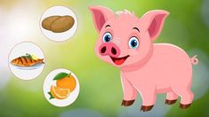 a cartoon pig is looking at some food