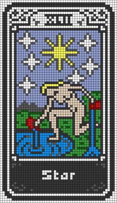 a cross stitch pattern with the image of a man on a bench and stars in the sky