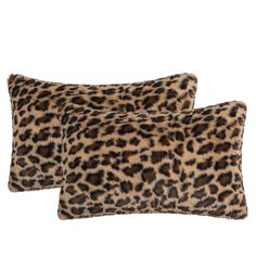 two leopard print pillows on white background