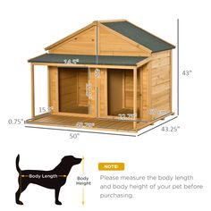 a dog house with measurements for the size