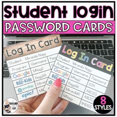 two student login cards with the words log in and log in on each card