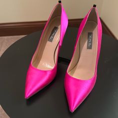 Sjp Hot Pink/Magenta Satin Heels Size 7. Purchased At A Consignment Shop In Chicago And Never Worn Myself But Do Show Signs Of Previous Wear. Small Imperfections On Both Heels As Shown In Photos But Are Not Overly Visible When On. Spots Can Possibly Be Cleaned But I Did Not Personally Attempt Since Did Not Wear. Overall Still Good Condition. Sarah Jessica Parker Shoes, Pink Nike Shoes, Pink Nike, Satin Heels, Sarah Jessica, Pink Nikes, Consignment Shops, Sarah Jessica Parker, Walker Boots