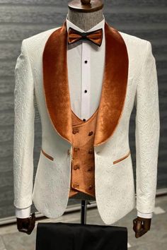 Rodney Modern Light Brown Velvet Shawl Lapel Three Pieces Jacquard Wedding Suits Tuxedo Colors, Velvet Shawl, Pants Gift, Slim Fit Tuxedo, Plaid Suit, Tuxedo Suit, Tuxedo For Men, Tuxedo Jacket, Suit Vest