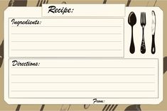 a recipe card with utensils and spoons