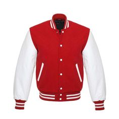 Imagine stepping out in style with the Men's Letterman Varsity Jacket Leather Sleeves in bold red color. What if you could elevate your fashion game while staying warm and comfortable? Think about what it would be like to turn heads and make a statement wherever you go. The Men's Letterman Leather Varsity Jacket is a stylish and versatile jacket that is perfect for any occasion. The high-quality wool and genuine leather sleeves provide durability and warmth, making it a great choice for cooler w Varsity Jacket Style, Red Varsity Jacket, Spiked Leather Jacket, Racer Jackets, Flannel Vest, Leather Varsity Jackets, Cafe Racer Jacket, Leather Sleeves, Letterman Jacket