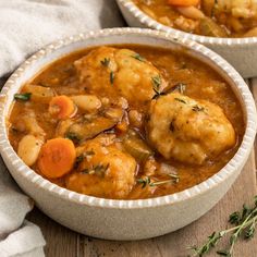 vegan dumpling stew in a bowl with carrots and potatoes