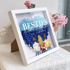 Searching for a unique and meaningful birthday gift for your bestie or the woman you adore? Look no further than our Personalized Flower Shadow Box! This exquisite shadow box is designed to capture and display the beauty of preserved flowers, creating a timeless piece of decor that will warm any heart. Personalize it with her name or a special message to add a personal touch that she'll cherish forever. Whether it's for a best friend or the love of your life, this custom flower shadow box is sur Shadow Box Best Friend Gift, Shadow Box Gifts Diy, Personalized Shadow Box, Shadow Box Gifts, Picture Frame Light, Flower Shadow, Engraved Whiskey Glass, Mom Daughter Gifts, Canvas Beach Bag