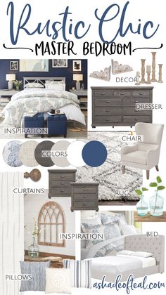 Mediterranean Style Bedroom, Rustic Chic Bedroom, Blue And White Bedroom, Toilet Shelf, Blue Bedroom Design, Bathroom Diy, Shabby Chic Living Room, Shabby Chic Bedroom, Shabby Chic Bedrooms