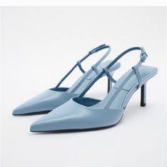 Slingback Shoes With Straps Beautiful Blue Color Very Elegant Comfortable No Returns Accepted Zara Slingback Sandals For Spring, Light Blue Pointed Toe Sandals For Spring, Spring Light Blue Pointed Toe Sandals, Zara Slingback Sandals For Spring Formal, Blue Slingback Pumps For Formal Occasion, Blue Formal Slingback Pumps With Open Heel, Elegant Blue Slingback Pumps With Open Heel, Zara Slingback Sandals With Heel Strap, Zara Slingback Sandals