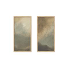 two framed paintings with clouds in the sky