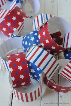 red, white and blue paper cups with stars on them