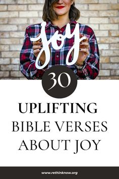 a woman with her hands crossed and the words joy uplifting bible verses about joy