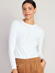 Fitted Long-Sleeve Cropped T-Shirt for Women | Old Navy White Long Sleeve Tshirt, Balloon Jeans, White Long Sleeve Shirt, Crop Tshirt, Petite Size, White Long Sleeve, Women Long Sleeve, Neck T Shirt, Old Navy