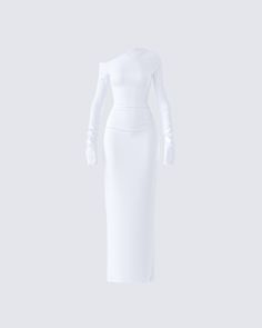 Serve subtle sophistication in this sleek white maxi dress 😌 Perfect for high society soirées or nights out with the girls, this look is made from stretch double-knit fabric and complete with an asymmetrical neckline, a one-shoulder design, and elastic shirring on the shoulder seam 🤍 Fall Dinner Outfit, Winery Outfit, Winter Birthday Outfit, Elastic Shirring, Wineries Outfit, Off Shoulder Maxi Dress, White Maxi Dress, Dinner Outfit, Fall Dinner