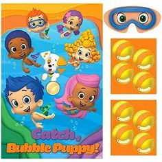 bubble party supplies including masks, stickers and eye patches for kids to play with