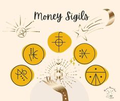 a poster with money signs and symbols on it's back cover, as well as an illustration of a hand reaching for coins