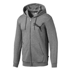 PUMA Training Jacket 'Grey' 580568-03 Casual Hooded Outerwear In Athletic Heather, Athletic Heather Long Sleeve Outerwear For Streetwear, Casual Athletic Heather Outerwear For Streetwear, Athletic Heather Hooded Outerwear For Winter, Athletic Heather Long Sleeve Outerwear For Fall, Gray Sports Outerwear For Winter, Athletic Heather Winter Sports Outerwear, Athletic Heather Outerwear For Winter Sports, Winter Sports Outerwear In Athletic Heather