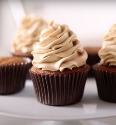 cupcakes with frosting sitting on a white plate