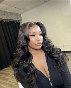 #wigs #wiginstall #wigsforblackwomen #curls #layers @prada4youu Middle Part With Layers Black Women Curls, Lace Front Layered Curls, Frontal Wig Layers With Curls, Layered Prom Hair, Layered Curled Wig, Middle Part Bouncy Curls, Layered Bombshell Curls, Layered Curls Wig Black Women, Bodywave Sewin Middle Part