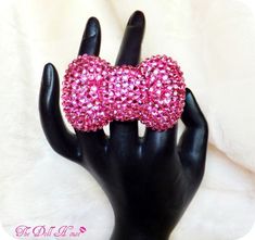 Hot Pink Jewelry, Hello Kitty Jewelry, Y2k Accessories, Cat Ring, Bow Ring, Pink Bling, Girly Accessories, Rhinestone Bow, Hello Kitty Items