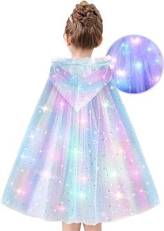 PRICES MAY VARY. 【Princess Dress-Up 】Comes with a princess cape and two light strips. 【Princess Dress-Up Jewelry Accessories】 All princess accessories are made of high-quality plastic, featuring sturdy construction and secure gemstones, making them perfect for little girls to wear. 【Sparkling Colors】 The princess cape is made of soft, high-quality mesh fabric with a soft golden ribbon at the neckline to prevent the cape from slipping off. LED lights have been added to the back, with multiple col Cape For Kids, Adult Princess Costume, Princess Dresses For Girls, Girls Cape, Glow Party Supplies, Halloween Clothes, Capes For Kids, Princess Toys, Princess Dress Up