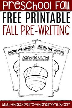 free printable fall pre - writing worksheet for preschool and homeschool