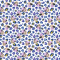 mickey mouse pattern with blue and purple spots on white background, which is very similar to disney's minnie mouse