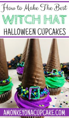 halloween cupcakes with chocolate frosting and sprinkles in the middle