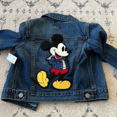 Adorable Jean Jacket By Gap. Thanks For Looking! Miki Mouse, Custom Jean Jacket, Mickey Mouse And Minnie Mouse, Gap Denim Jacket, Disney Jacket, Embroidered Jean Jacket, Kids Denim, Gap Jacket, Gap Jackets