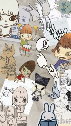 an image of many different stickers on a sheet of paper with animals, cats and people