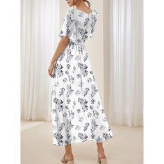 Season:Summer; Fabric:Chiffon; Sleeve Length:Short Sleeve; Gender:Women's; Style:Elegant; Occasion:Date,Daily; Fit Type:Regular Fit; Dresses Type:A Line Dress; Pattern:Floral; Design:Ruffle; Neckline:V Neck; Sleeve Type:Ruffle Sleeve; Brand:Shall We; Front page:FF; Listing Date:06/14/2024; Bust:null; Length:null; Waist:null; Fit US Size:null; Fit UK Size:null; Fit EU Size:null; Dress Length Type:Maxi Dress; Print Type:Print Summer Chiffon Maxi Dress Non-stretch, Non-stretch Chiffon Maxi Dress For Summer, Non-stretch Chiffon Maxi Dress With Short Sleeves, Chiffon Maxi Dress With Short Sleeves, Non-stretch, Summer Chiffon Dress With Short Sleeves, White Flowy Chiffon Summer Dress, White Casual Chiffon Dress For Spring, White Chiffon Dress For Summer Vacation, Summer Vacation Short Sleeve Chiffon Dress