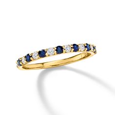 Ross-Simons - .30ct t. w. Sapphire, .24ct t. w. Diamond Ring in 14kt Yellow Gold. Size 9. Blue, brilliant and beautiful! This band boasts .30 ct. t. w. sapphire rounds alternating with .24 ct. t. w. round brilliant-cut diamonds in polished 14kt yellow gold. 1/16" wide. Diamond and sapphire ring. Sapphire birthstones are the perfect gift for September birthdays. Diamond And Sapphire Ring, Sapphire Birthstone, September Birthday, Ring Sapphire, Jewelry Lookbook, Round Brilliant Cut Diamond, Round Brilliant Cut, Round Brilliant, Sapphire Ring