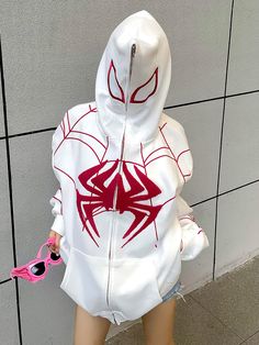 Spiderman Hoodie Aesthetic, Spiderman Clothes Aesthetic, Y2k Hoodie Men, Spiderman Jacket, Spider Man Hoodie, Streetwear Couple, Hip Hop Aesthetic