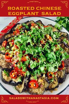 roasted chinese eggplant salad on a plate